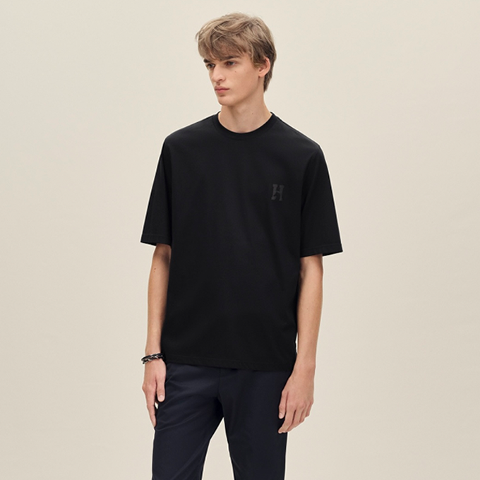 hermes h leather patch short sleeve t-shirt